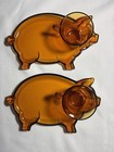 Vintage 70s Tiara Indiana Glass Set Of 2 Amber Pig Hog Snack Plates Lunch Trays — photo 1