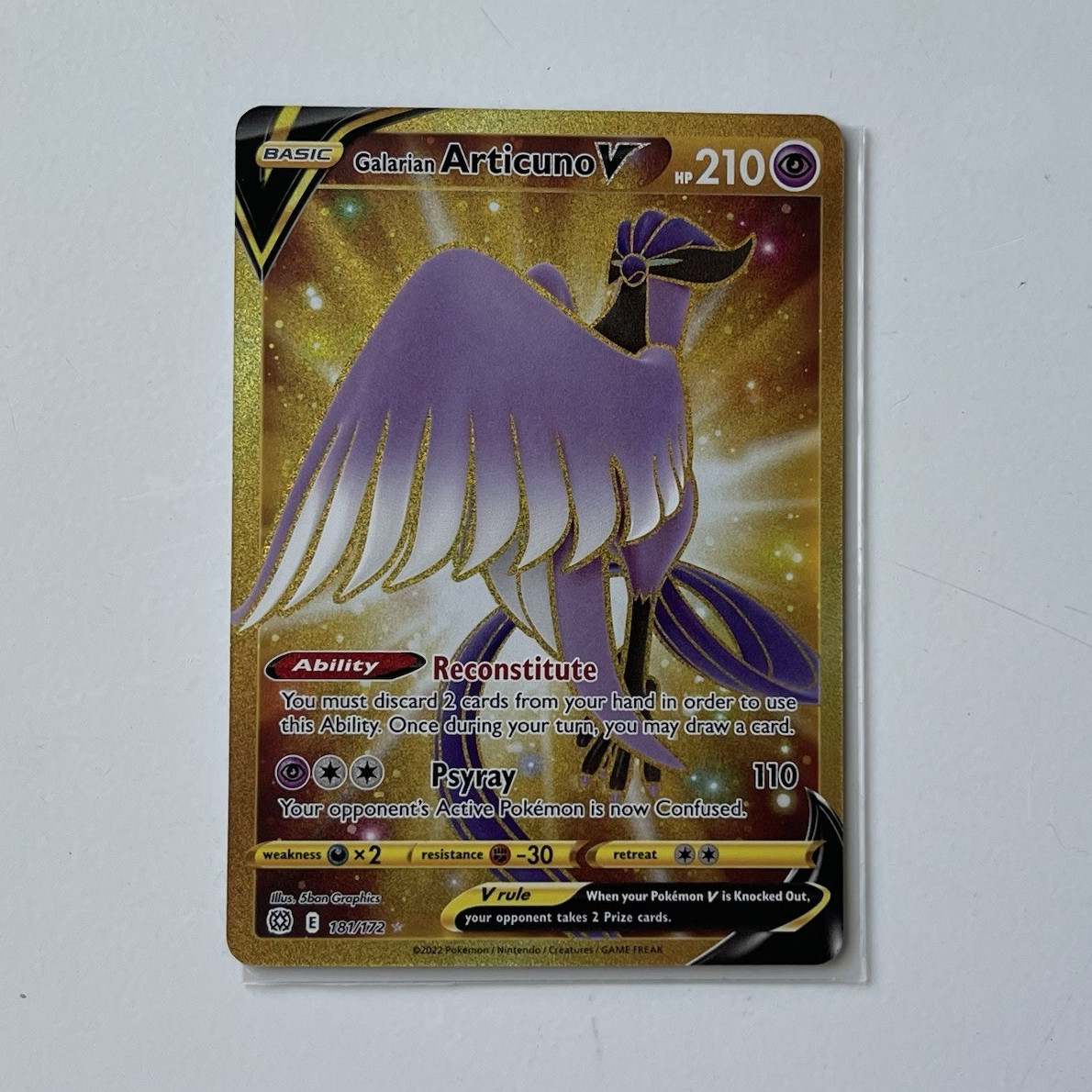 Pokemon TCG Galarian Articuno V Secret Rare Full Art Holo SWSH09: 181/172