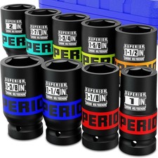 9 Piece 1 Drive Deep Impact Socket Set 1 - 2 Jumbo Socket Sae 6-point Hea