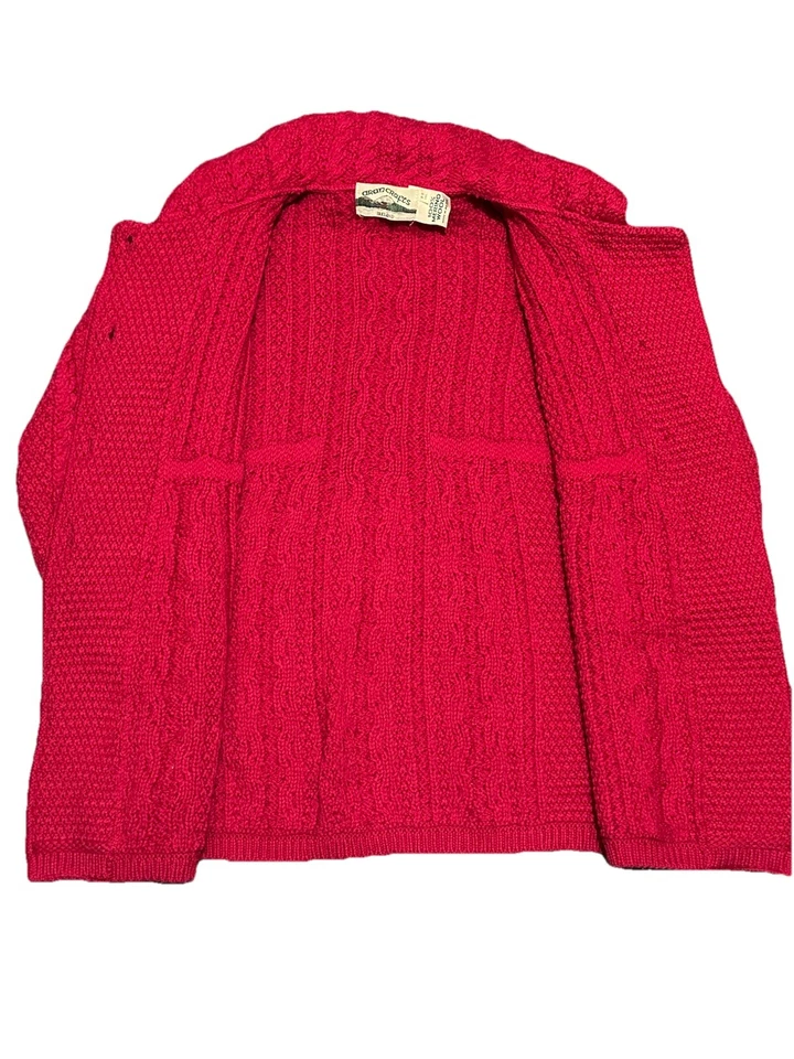 "Cárdigan suéter largo vintage Aran Crafts Ireland 100 % lana merino rojo 16""x26""" Foto 4 de 4