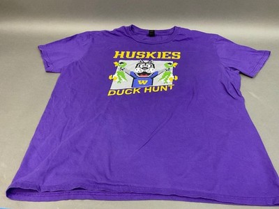Vtg. Washington Huskies (Oregon) Duck Hunt ( Pixel NES Cover) T-Shirt XL Purple