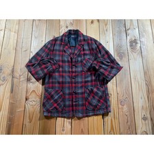 Vintage 1960s Pendleton 49er Wool 3-Pocket Chore Shirt Jacket Red Tartan Plaid M