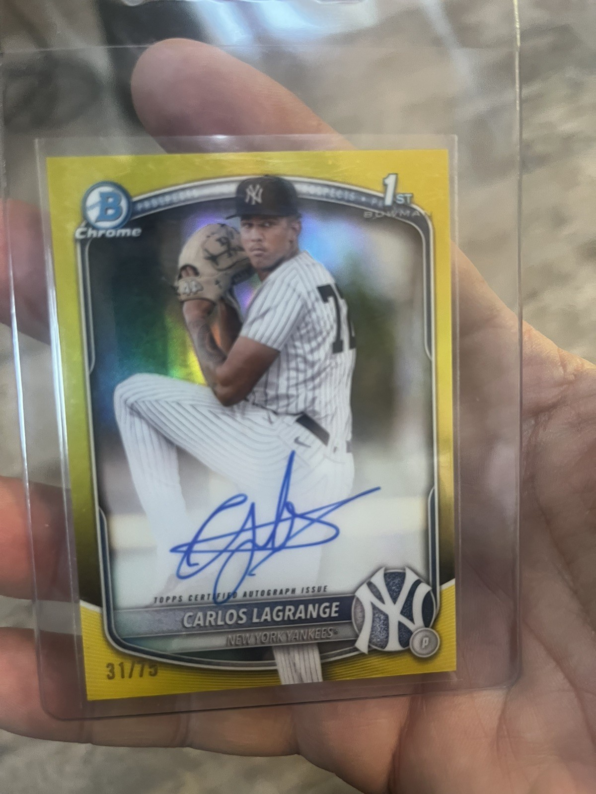 2025 Bowman Chrome Carlos Lagrange Auto Yellow Refractor /75 #CPA-CL 1st Yankees