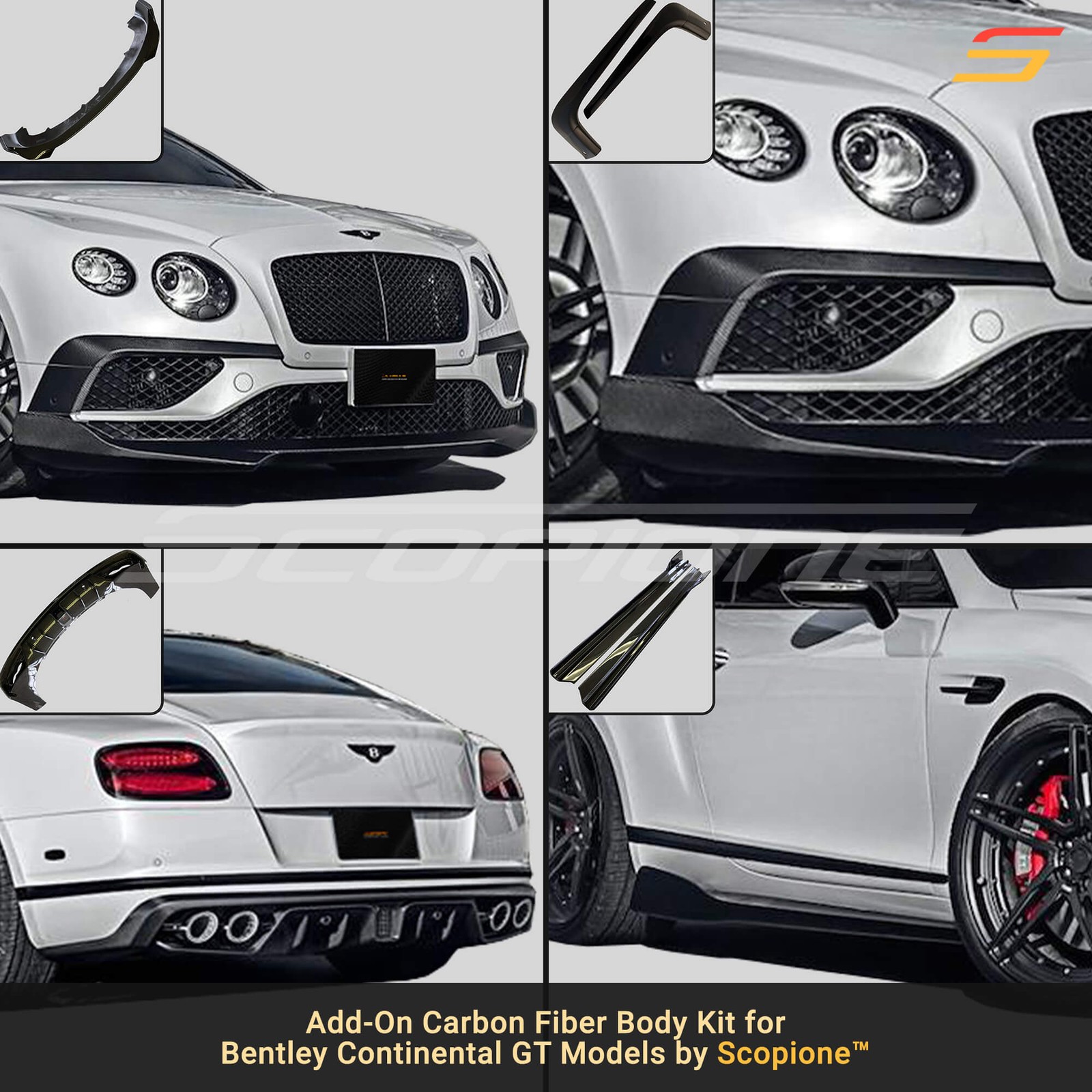Scopione Carbon Full Body Kit for Bentley 16-18 Continental GT V8 S GTC: 6 Parts