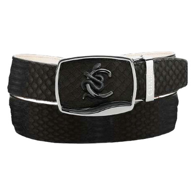 Cuadra Men's Python Nubuck Black Leather Belt BC483