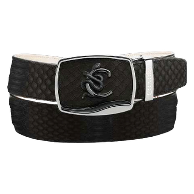 #ad Cuadra Men#x27;s Python Nubuck Black Leather Belt BC483 $198.00