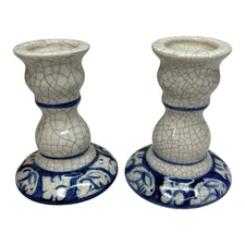 Dedham Pottery Potting Shed Pair of Rabbit Candlesticks 3” tall Signed 1990