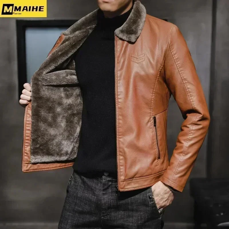 Jacket Men's Winter Faux Fur Collar Windproof Warm Coat Male Luxury Clothing - Image 3 of 4
