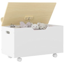 AIYAPLAY Toy Box for Kids, Toy Chest with Wheels and Safety Hinges, White