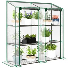Outsunny Mini Green House with 3 Tier Shelves, 151H x 143W x 46Dcm, Clear