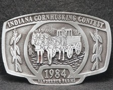XB01140 VINTAGE 1984 INDIANA CORNHUSKING CONTEST AGRICULTURE EVENT BELT BUCKLE