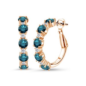 Authentic 18K Rose Gold Plated Silver Gemstone Birthstone and White Topaz Hoop Earrings