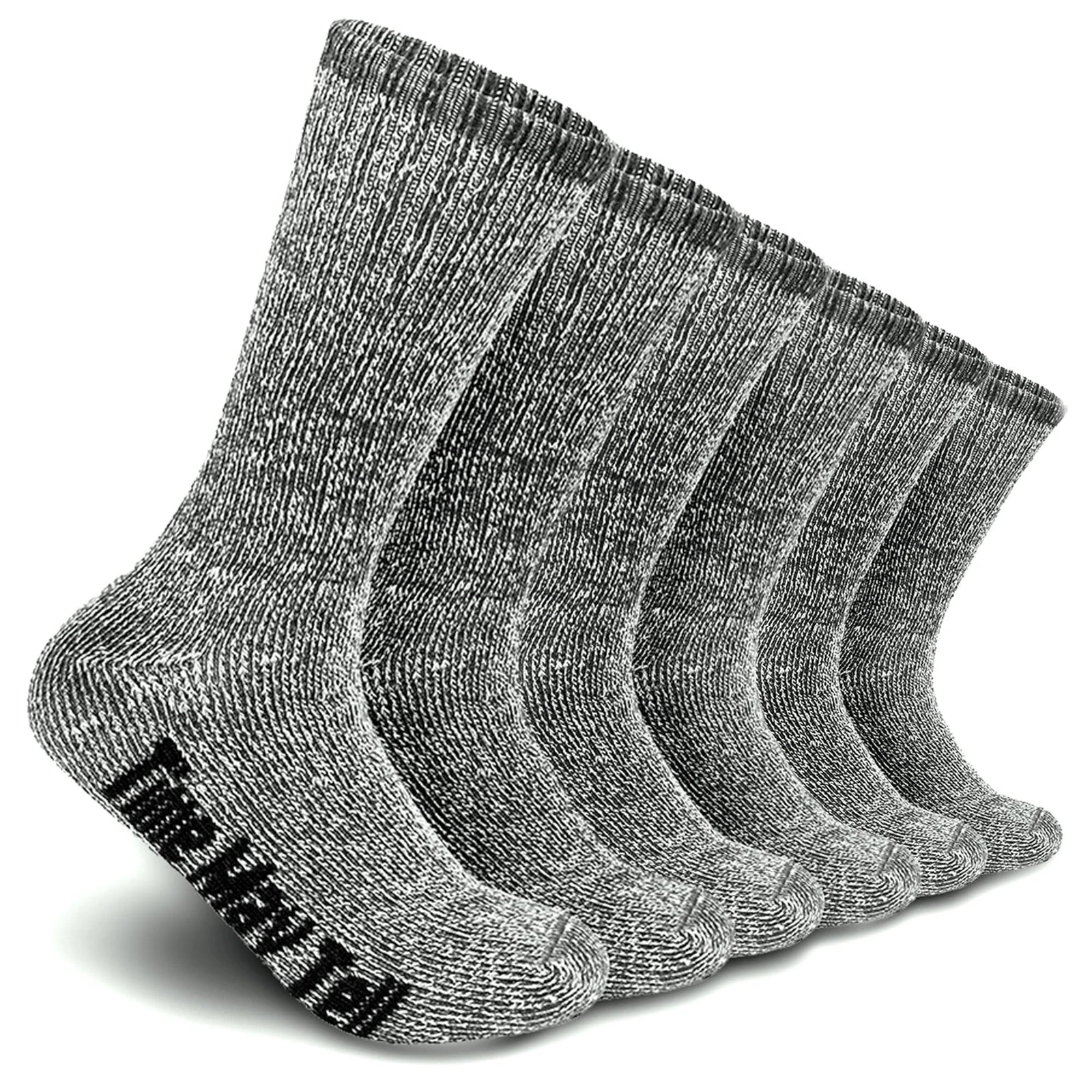 Merino Wool Cushion Thermal Hiking Crew Socks Dark Grey 3 Pairs US Size 9-13