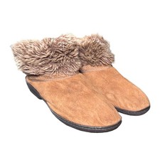 Isotoner Womens Tan Suede Faux Fur Lined Bootie Slippers Size Large 8.5-9 Cozy