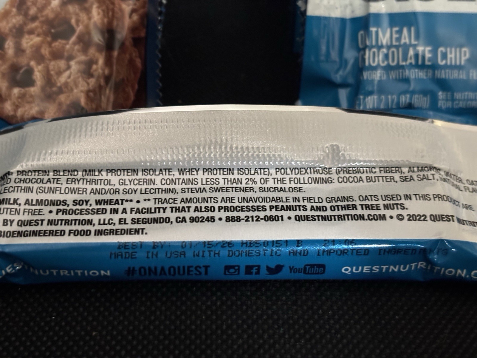 x15 Quest Oatmeal Chocolate Chip Protein Bar 20g Protein Low Carb Gluten-Free 