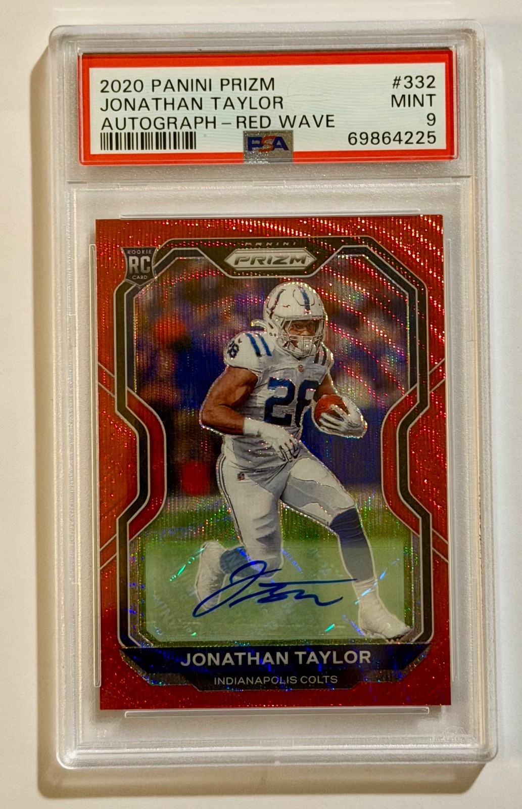2020 Panini Prizm #332 Jonathan Taylor Rookie Red Wave Auto 10/149 PSA 9