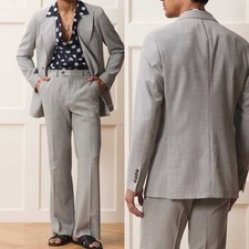 Summer Gray Men's Double Breasted Suits Regular Fit Jacket with Flared Trousers