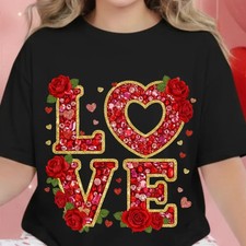 Sparkly Rhinestone Look Love T-Shirt, Faux Glitter Valentine Tee