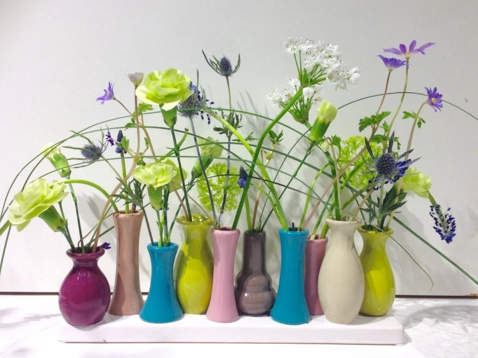 Jinfa Vasenset 10 bunte Keramikväschen Vase Blumenvase Gestecke Deko Mini Vasen - Bild 4 von 4