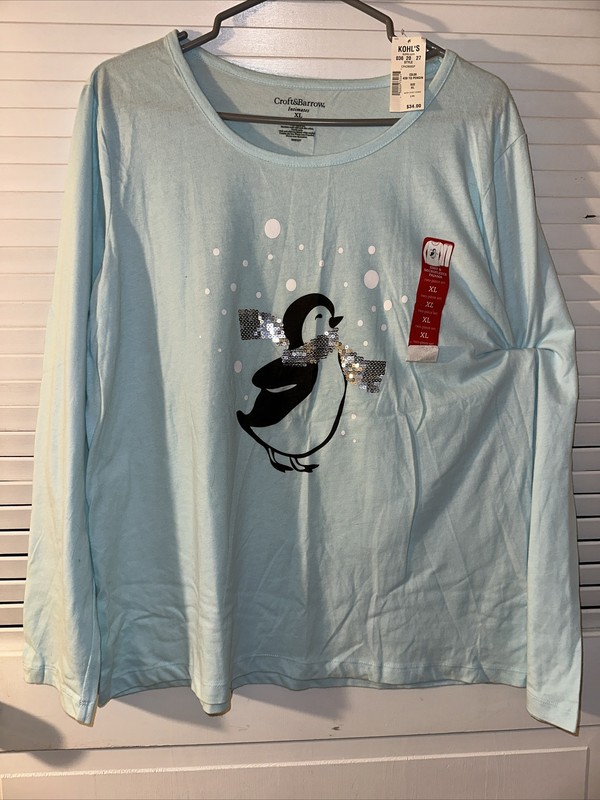 CROFT & BARROW WINTER PENGUIN TOP PALE GREEN SZ XL NWT RET $34.00