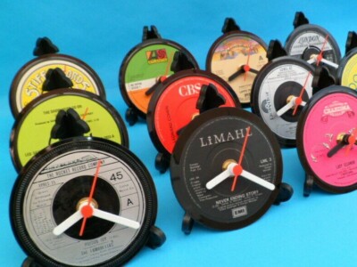 CLOCKS Desk Table Top Upcycled Vinyl Record Hit Singles Songs  LIST L  Size 4''