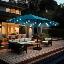 13ft Patio Umbrella with Solar Light Double Side Large Outdoor Market Umbrella