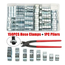 150PC Double Ear O Clip Air Fuel Hose Petrol Pipe Tube Clamp 5-20MM + Pliers Kit