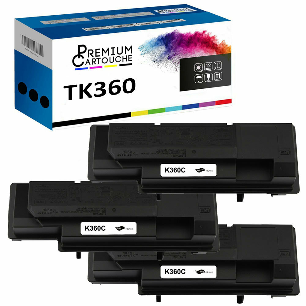 Toner TK360 noir compatible Kyocera lot de 3 cartouches de grande capacite