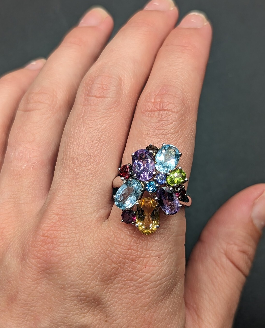 Sterling Silver 925 Multicolor Multi Gemstone Clu… - image 2