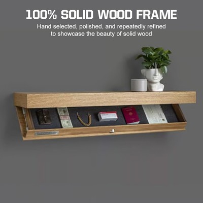 Wall Mounted Wood Floating Shelf with Hidden Storage Compartment for Living Room