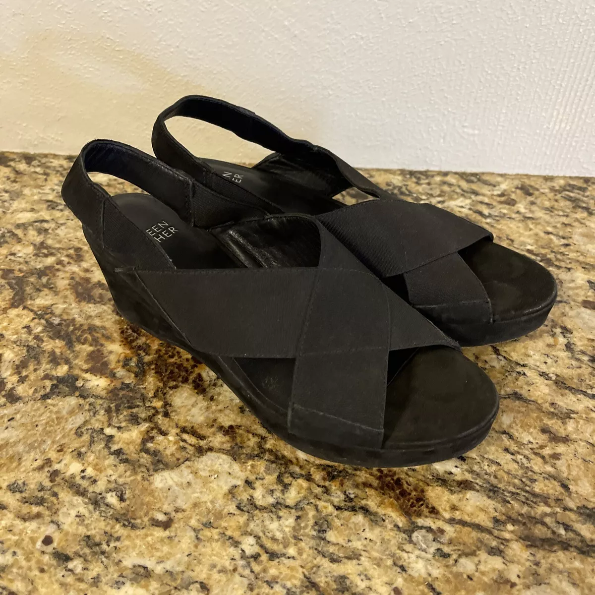 Eileen Fisher Vero Cuoio Slingback Shoes Wedge Black eBay
