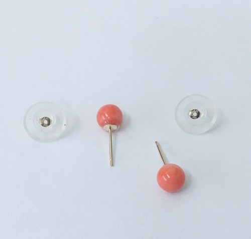 Solid 14K Yellow Gold Genuine Pink Coral Round 5.5 - 6 mm Ball Stud Earrings NEW - Picture 4 of 8