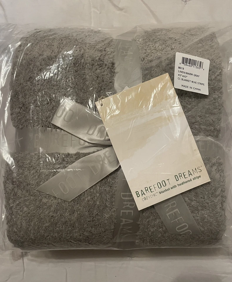 "2 mantas a rayas jaspeadas Barefoot Dreams Luxe 45"" X60"" (lino/gris cálido)" Foto 2 de 3