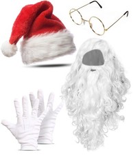 Adult Santa Claus Beard Wig Hat Glasses Gloves Father Christmas Fancy Dress Up
