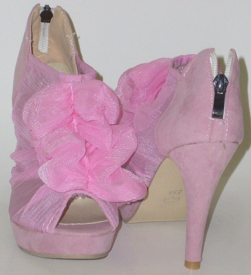Summery Ruffle High Heels Peeptoes Pink Size 35 Sji New | eBay