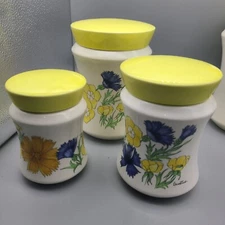 Set (3) Mid Century Italian Ernestine Salerno Floral Canisters Jars Ceramic 