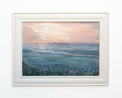 Normandie französischer Strand Sonnenuntergang Meereslandschaft Ölgemälde Wandbild gerahmt Andi J Lucas