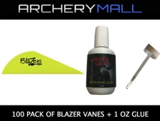 100 Pack of Blazer Vanes with a Death Grip Fletching Glue - YELLOW
