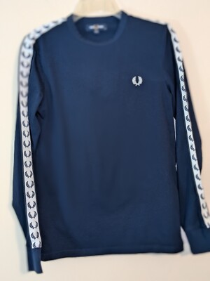 Fred Perry Taped Long Sleeve T-Shirt Navy W/Laurel Wreath Size