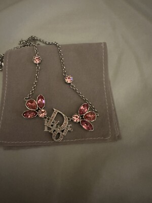 Christian Dior Vintage Necklace Logo CD Crystals J'adior pink