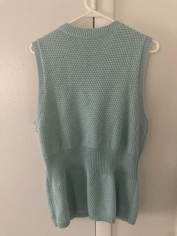 Pendleton Mujer Suéter Chaleco Grande Algodón Tejido con Cable Botón Verde Mar Foto 4 de 4