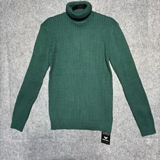 Nine Bull Turtleneck Sweater Women's Large Green Cable Knit Pullover Long Torso