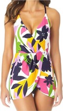 Anne Cole Lush Garden Surplice Maillot One Piece Swimdress L22828 Womens Size 12