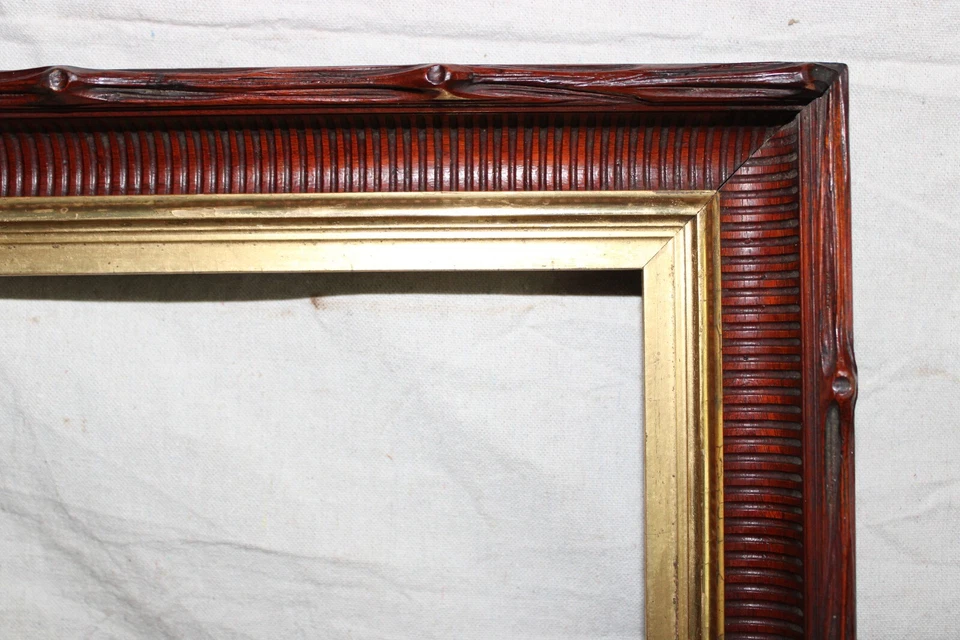 ANTIGUO MARCO DE FOTOS DE RÍO HUDSON 1860 APANALADO ORO DORADO MADERA DE NOGAL DORADO Foto 3 de 4