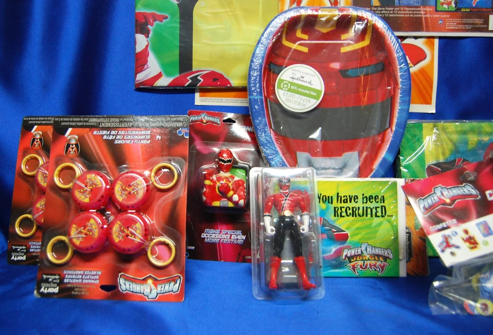 Power Rangers Fiesta # 12 Platos Mantel Servilletas Hilanderos Vela Confeti Juego Foto 3 de 4