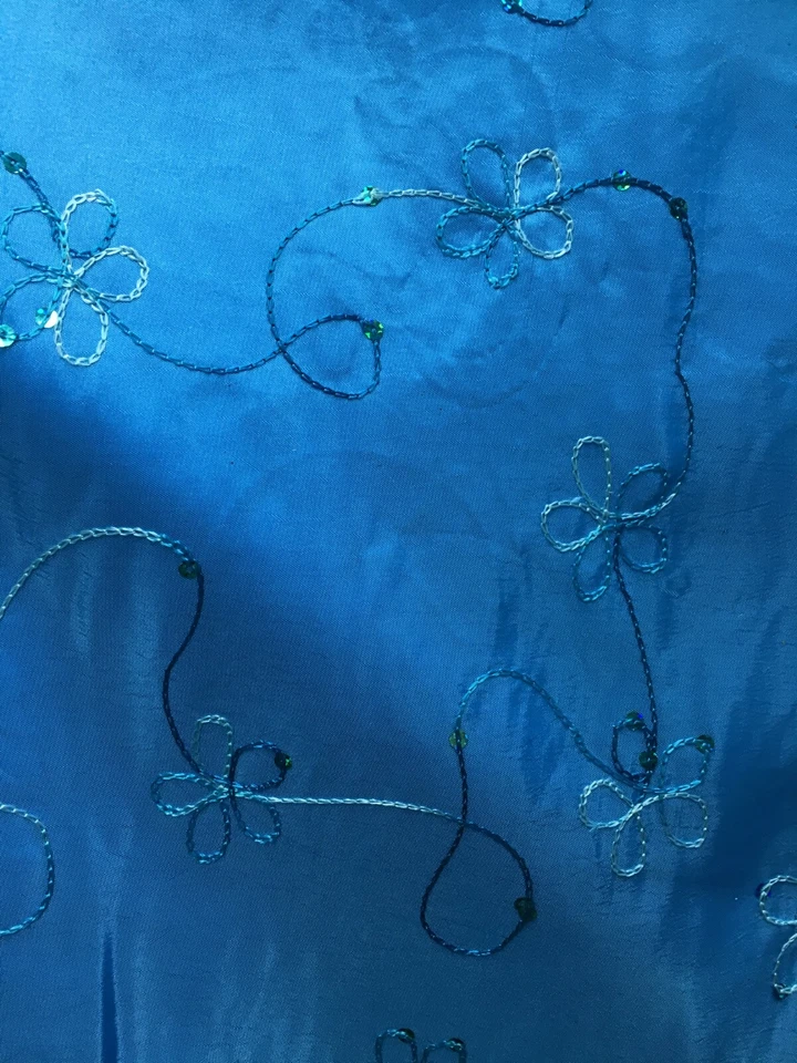 BLUE FLORAL SEQUINS EMBROIDERY TAFFETA FABRIC (60 in.) Sold By The Yard - Image 4 of 4