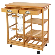 Kitchen Island Rolling Wood Trolley Cart Dining Storage Drawers Stand Durable
