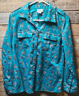Jaclyn Smith Shirt, Women's Size Medium, Ribbons/Bows , Turquoise, Cotton