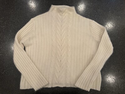 Deane And White Angora Blend Cable Knit Mock Neck Ivory Sweater XL Preppy