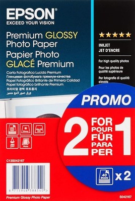Original EPSON Premium Glossy Fotopapier 10 x 15 cm 2 x 40 Blatt